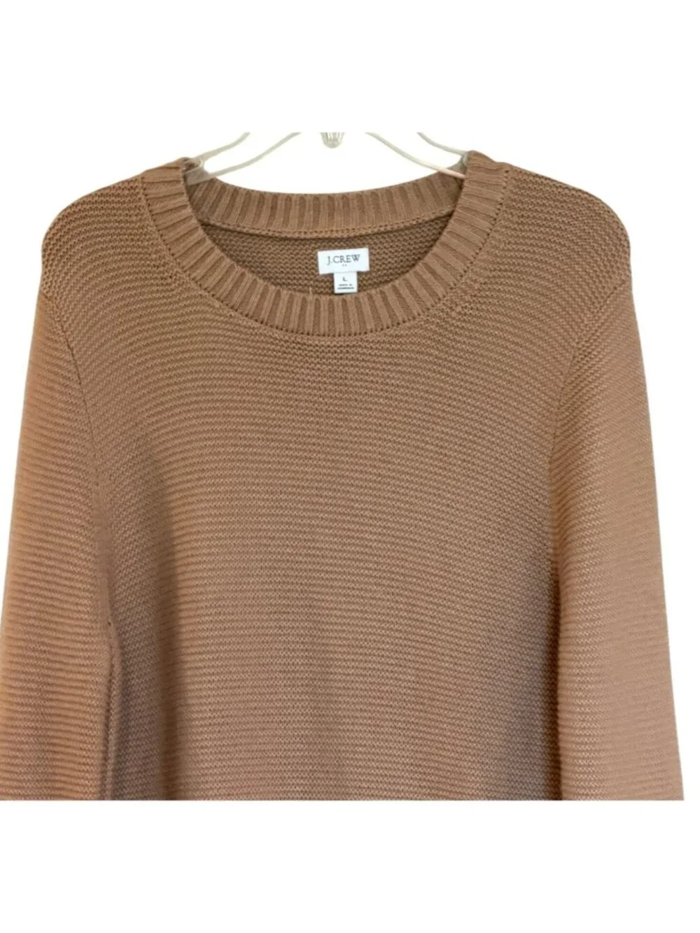 J. Crew Garter Stitch Wool Blend Crewneck Sweater Long Sleeve Preppy Camel Large